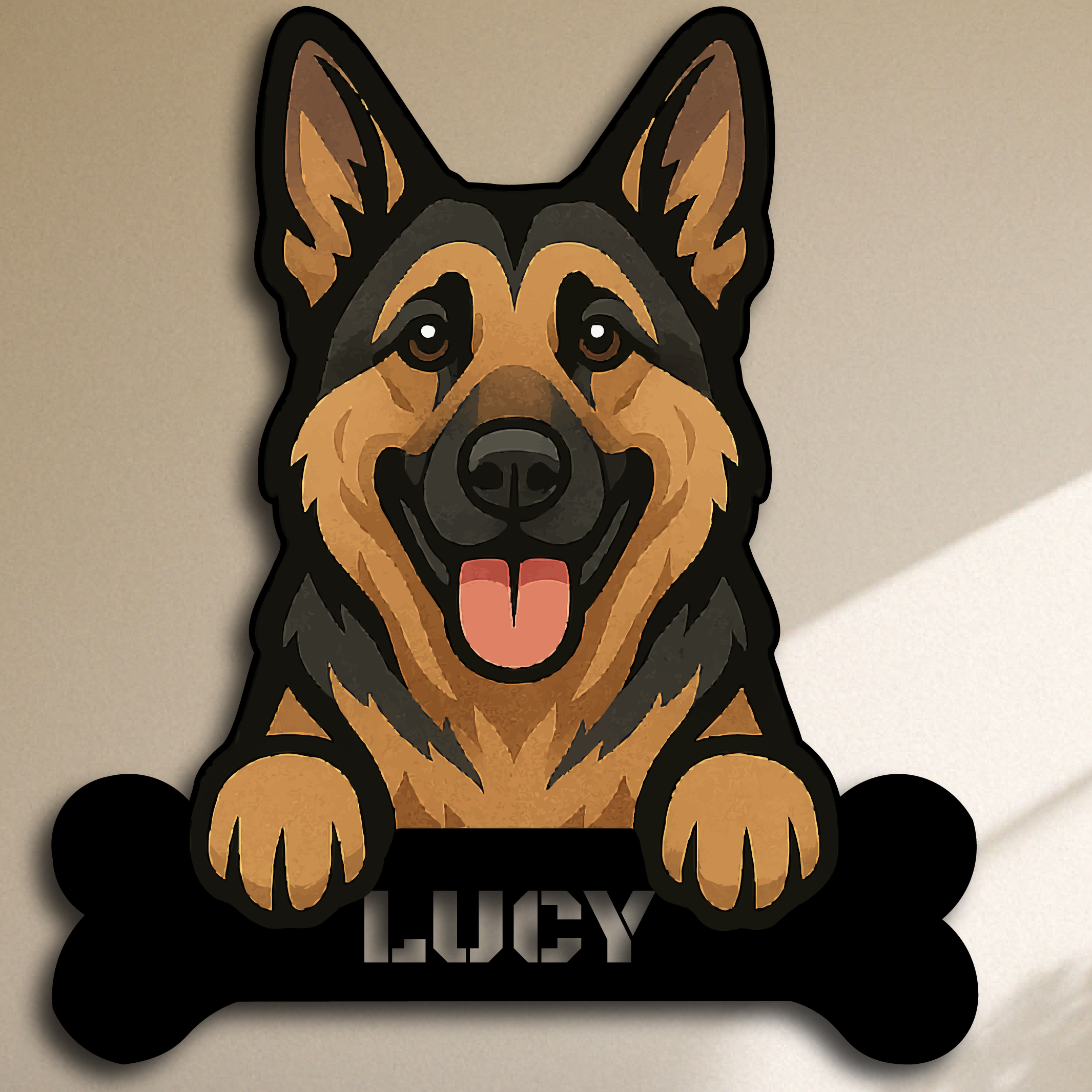 Custom German Shepherd Dog Name Sign – Personalized Metal Wall Art with Bone Plaque