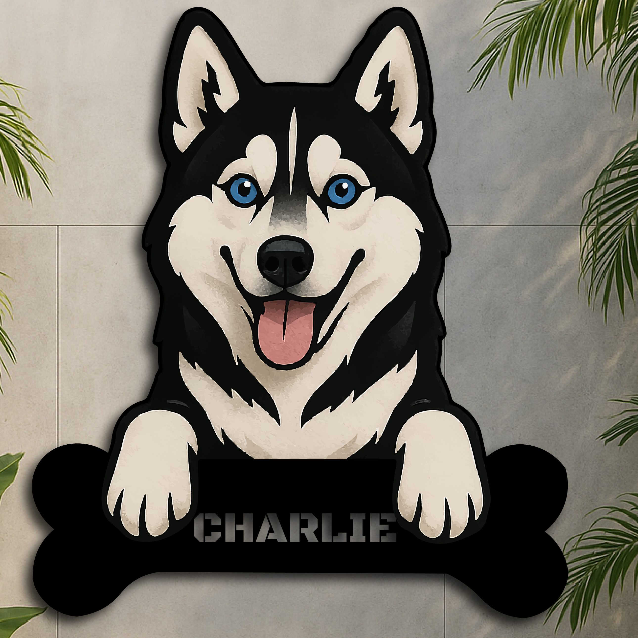 Custom Siberian Husky Dog Name Sign – Personalized Metal Wall Art with Bone Nameplate