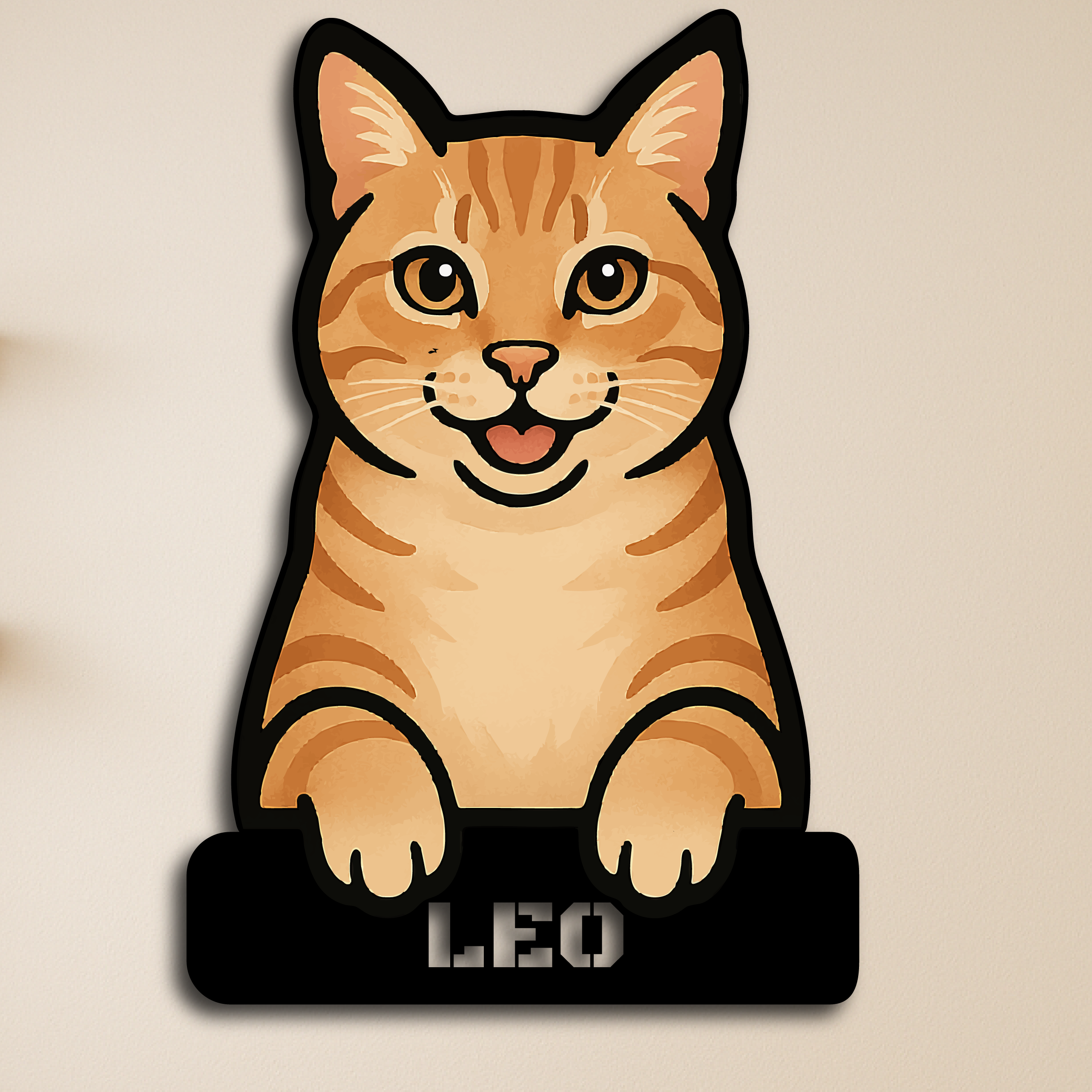 Custom Orange Tabby Cat Name Sign – Personalized Metal Wall Art for Pet Lovers
