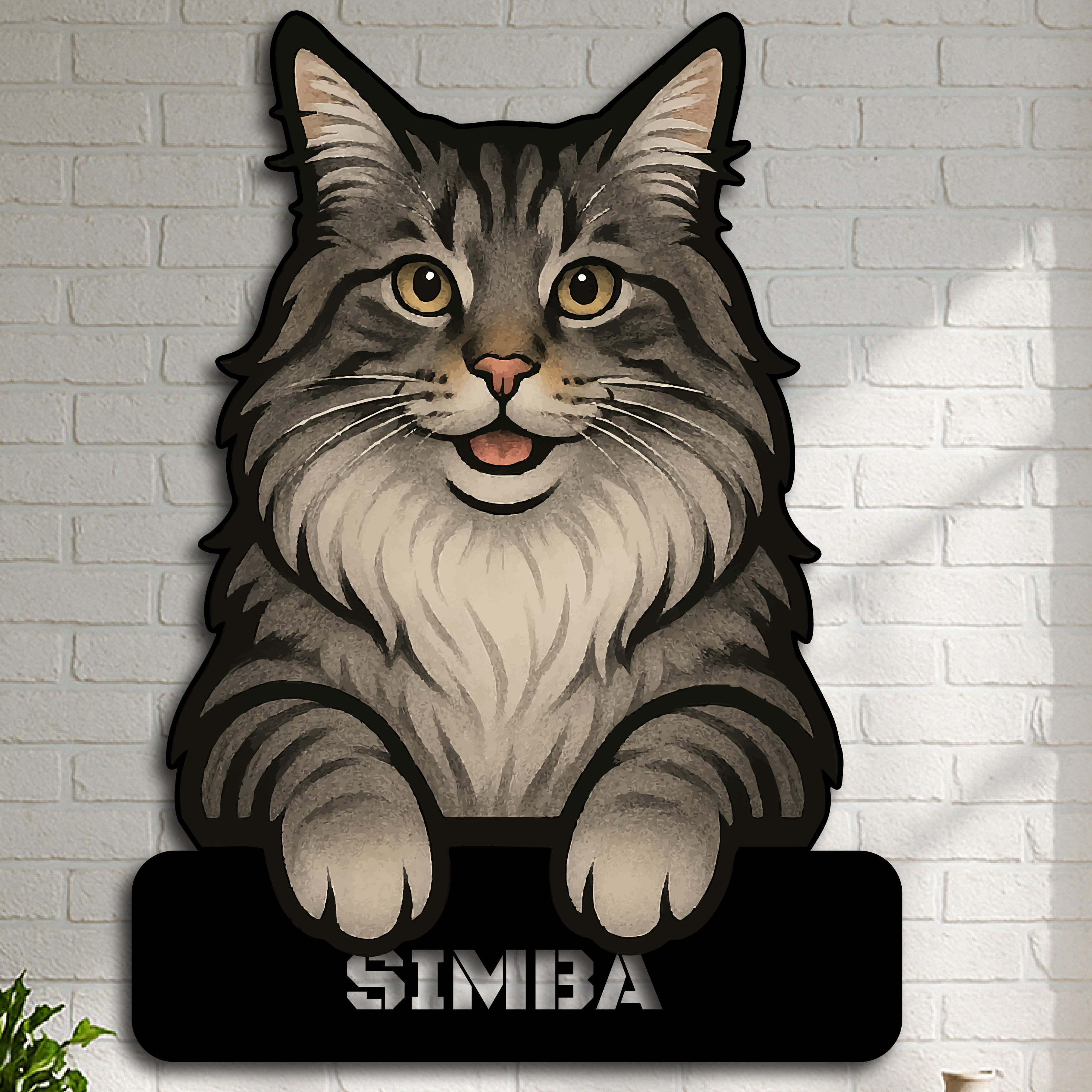 Custom Maine Coon Cat Name Sign – Personalized Metal Wall Art for Cat Lovers