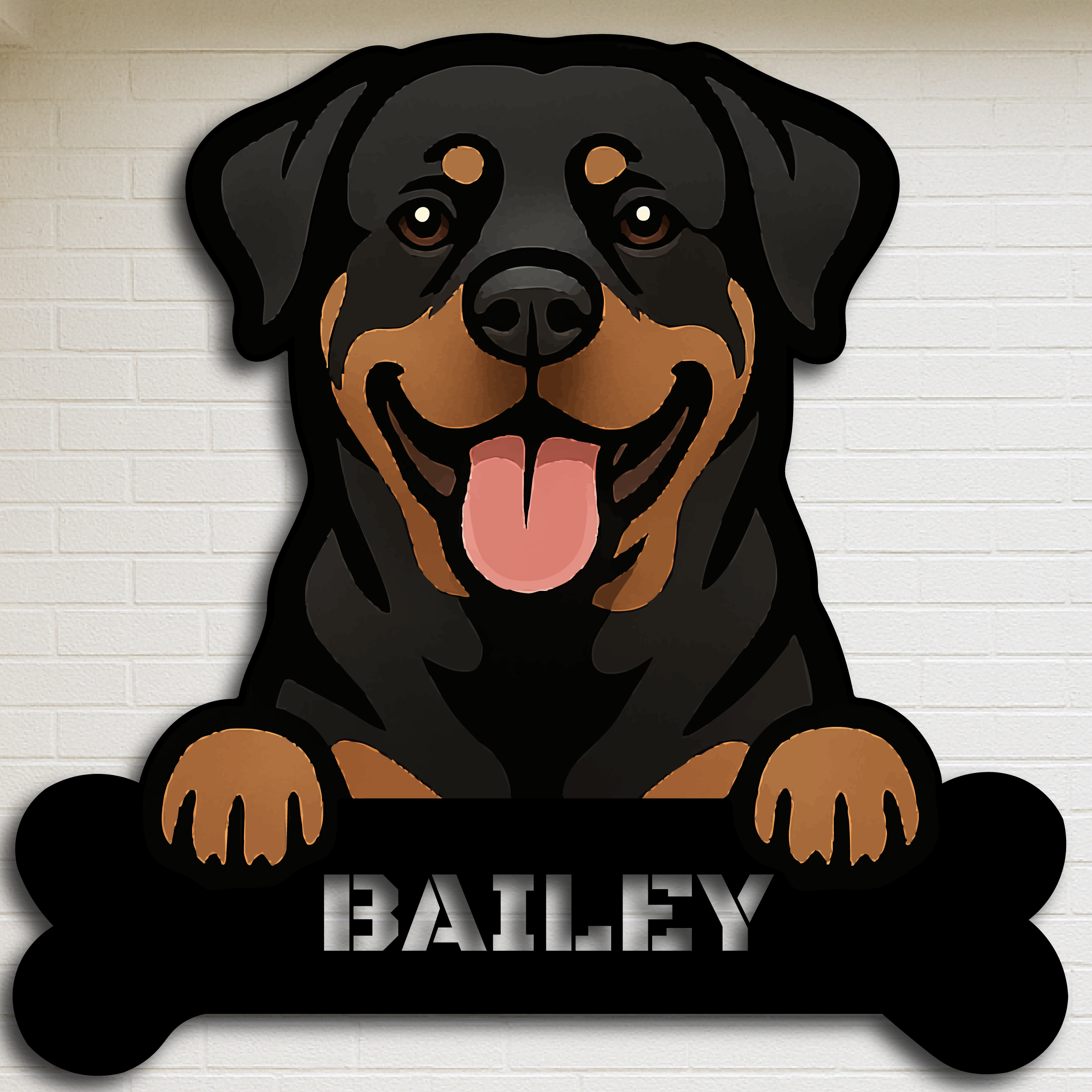 Custom Rottweiler Dog Name Sign – Personalized Metal Wall Art with Bone Nameplate