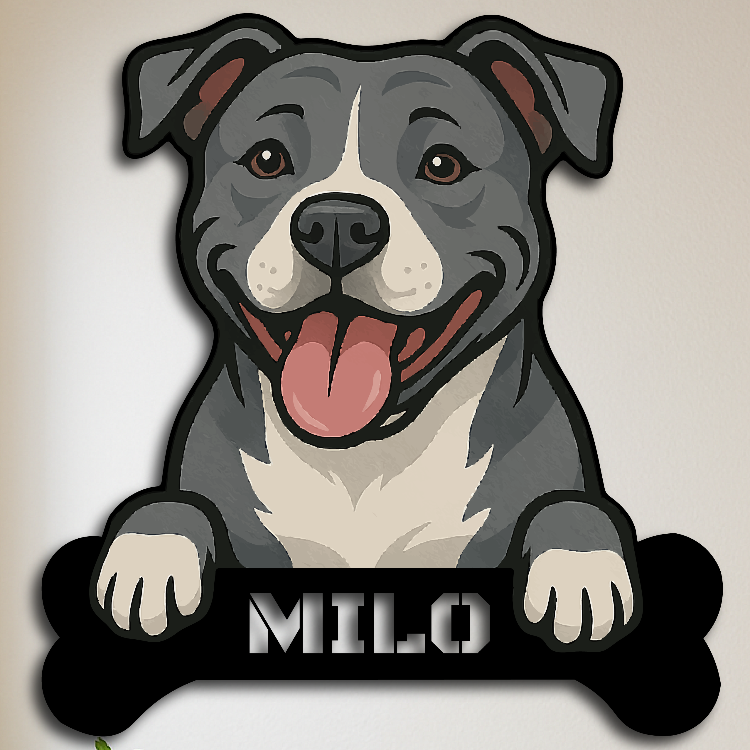 Custom Pit Bull Dog Name Sign – Personalized Metal Wall Art with Bone Nameplate