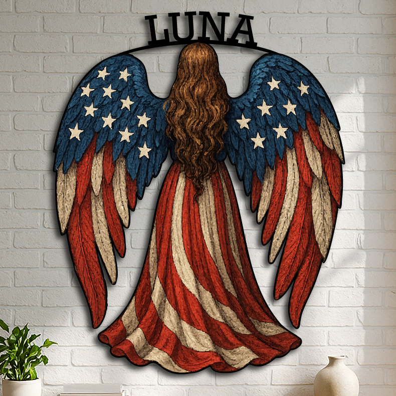 American Flag Angel Wall Sign – Custom Patriotic Guardian Art