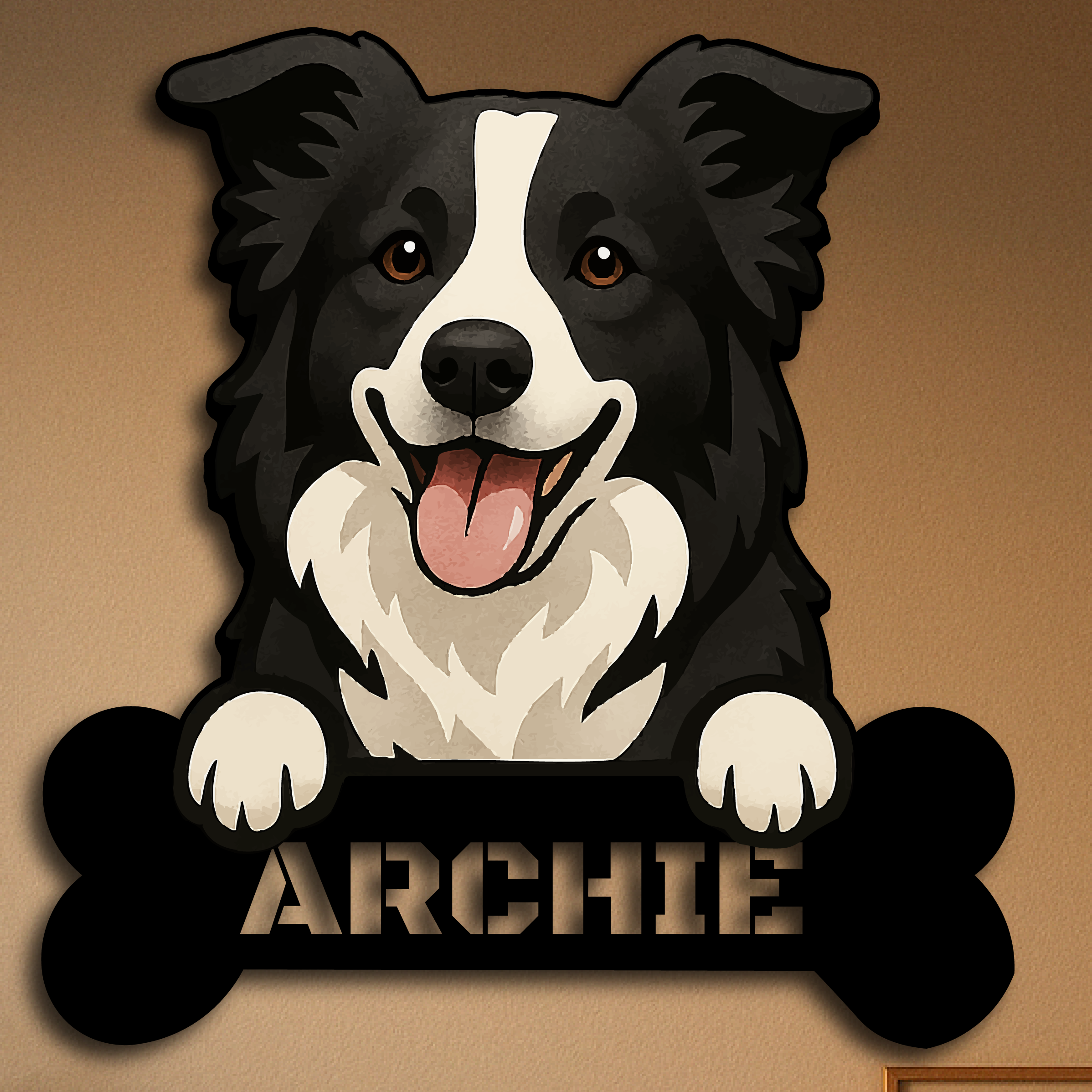 Custom Border Collie Dog Name Sign – Personalized Pet Wall Decor with Bone Plaque