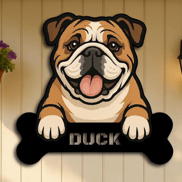 Custom Bulldog Dog Name Sign – Personalized Metal Wall Art with Bone Nameplate