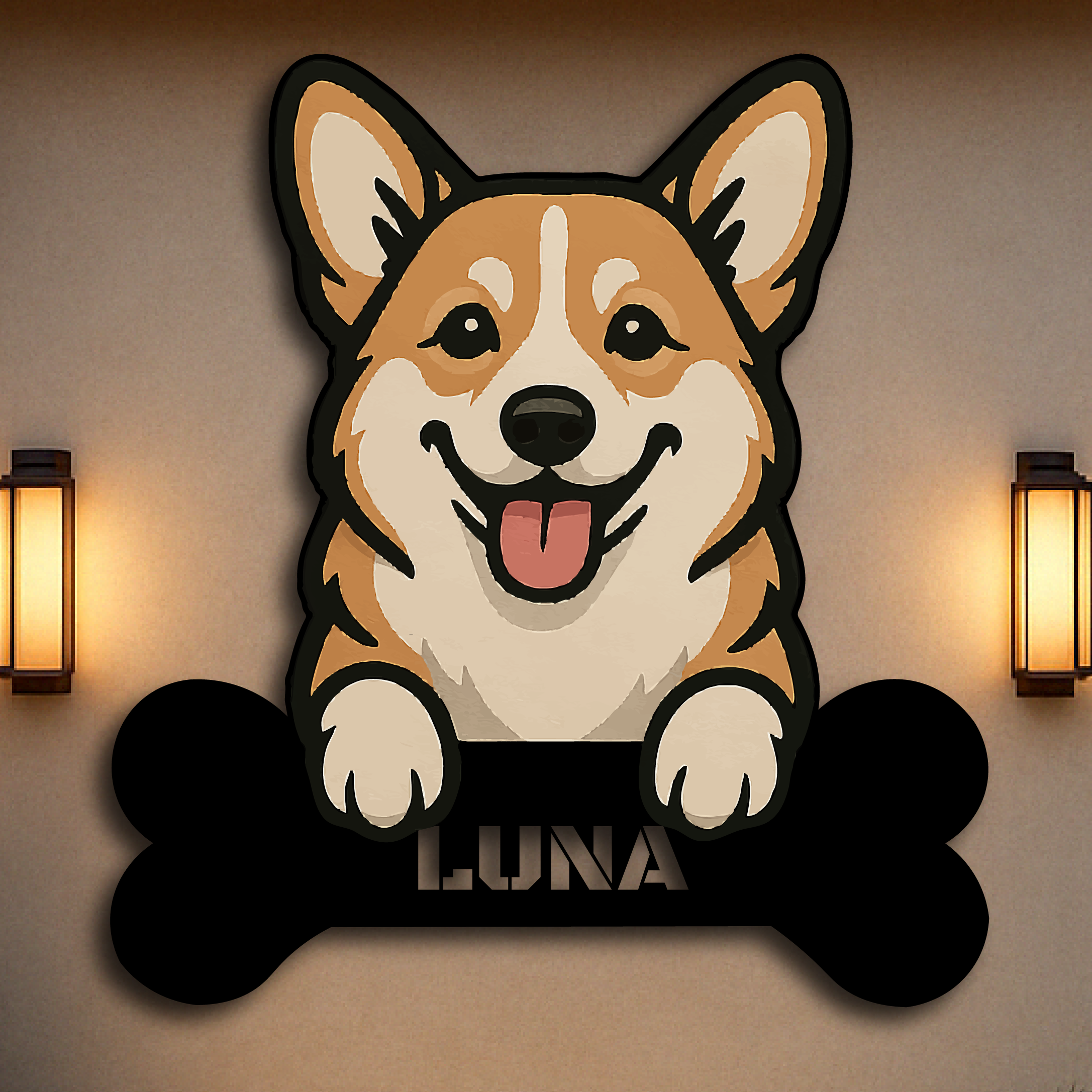 Custom Corgi Dog Name Sign – Personalized Metal Wall Art with Bone-Shaped Plaque