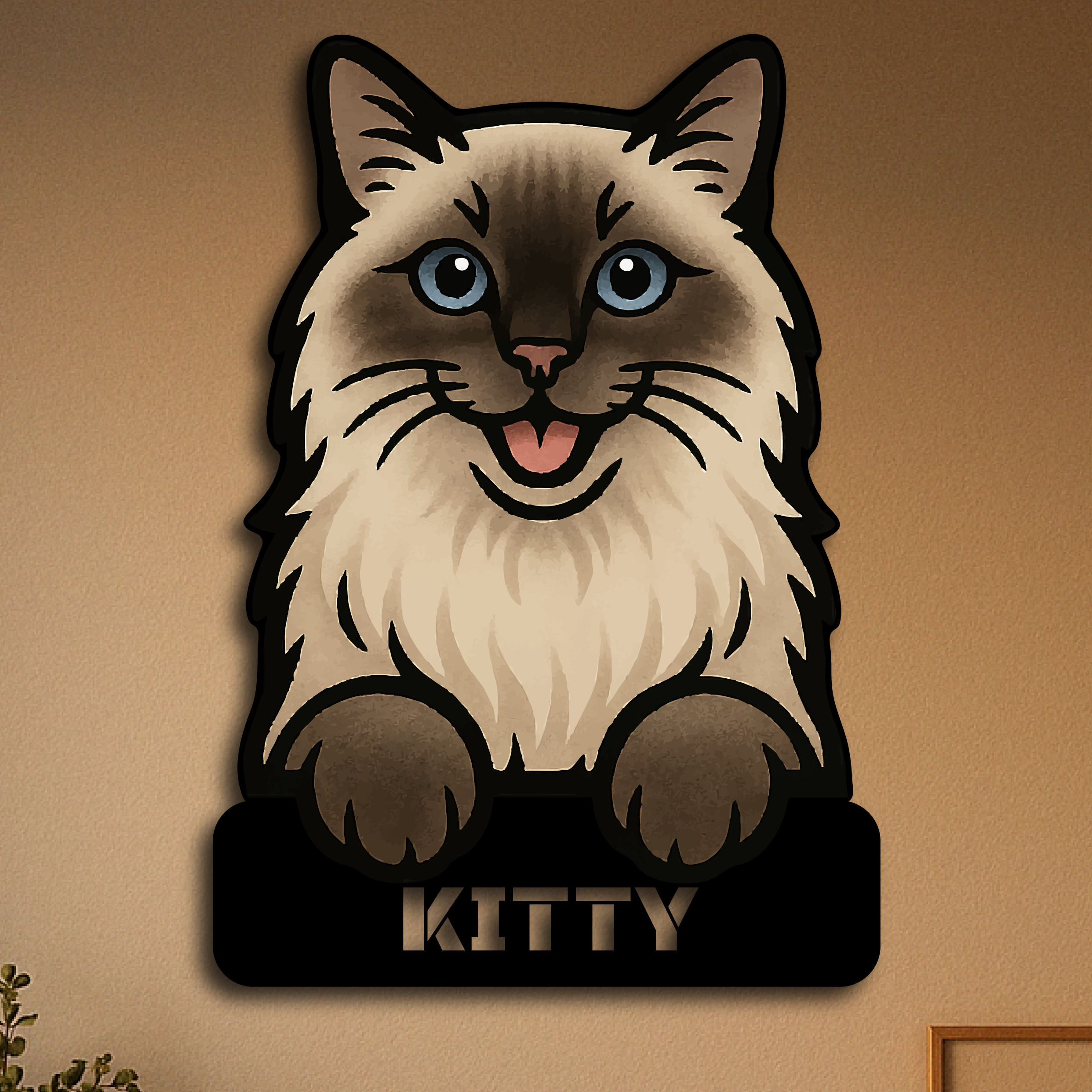 Custom Ragdoll Cat Name Sign – Personalized Fluffy Cat Metal Wall Art with Nameplate