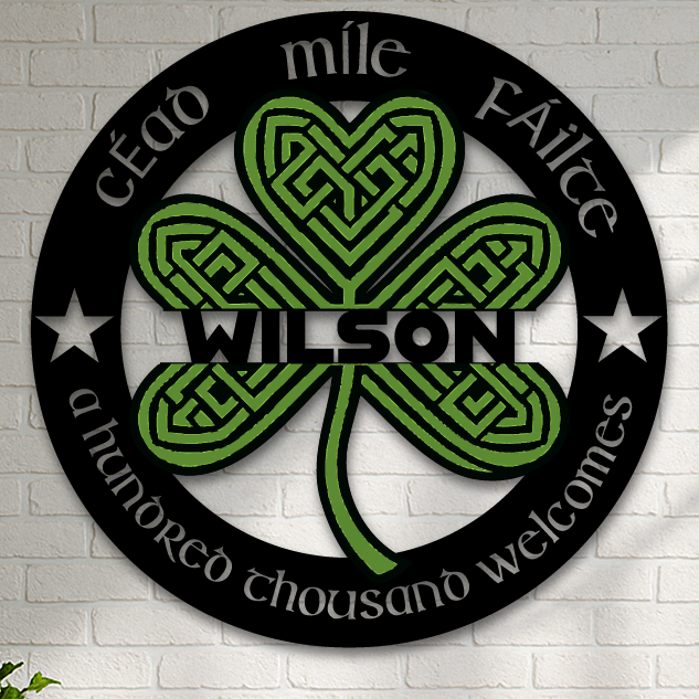 Celtic Shamrock Metal Wall Sign – Céad Míle Fáilte Plaque