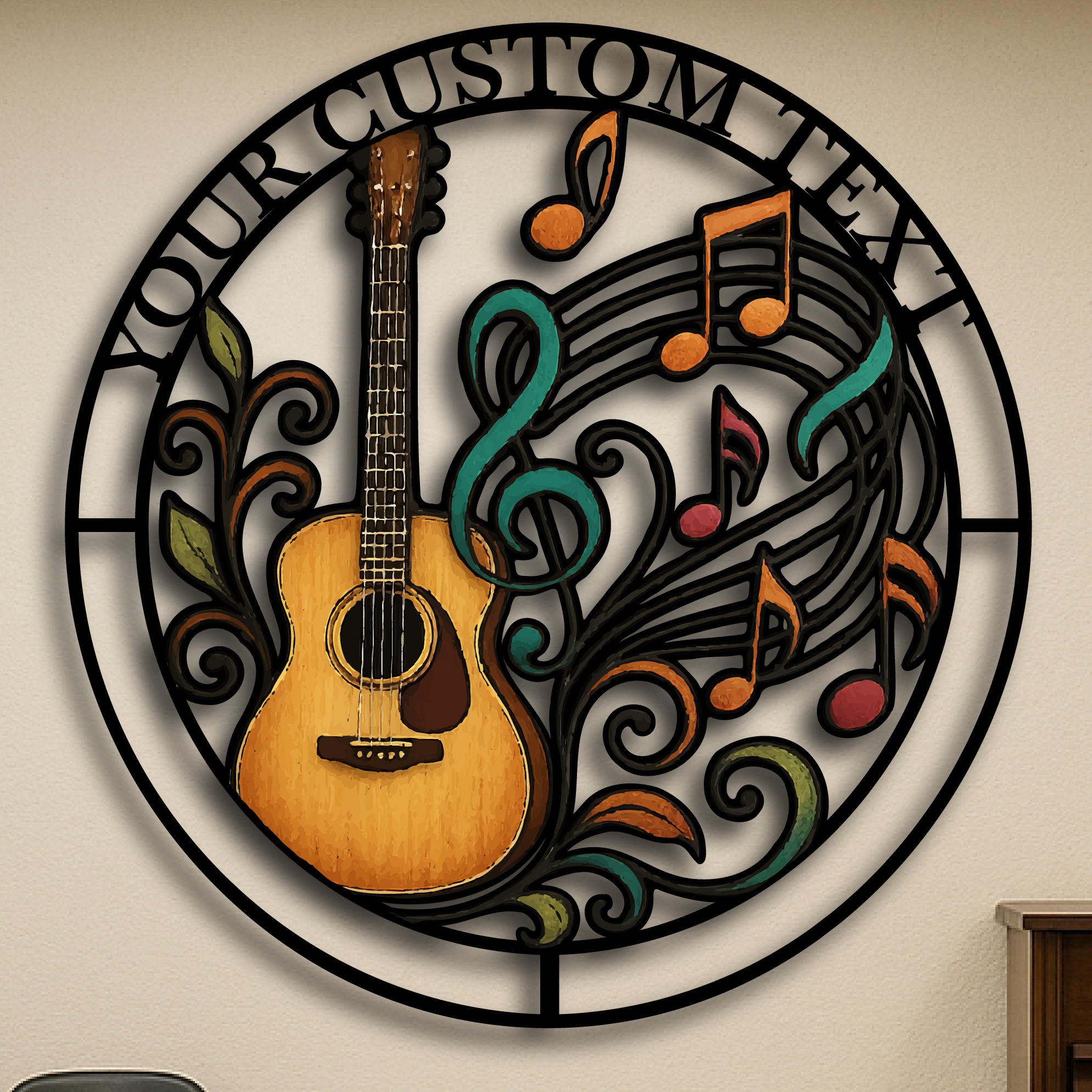 Custom Guitar Music Wall Sign – Personalized Metal Art for Musicians & Music Lovers