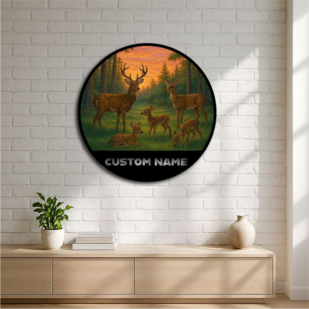 Custom Deer Family Metal Wall Art – Personalized Nature Scene