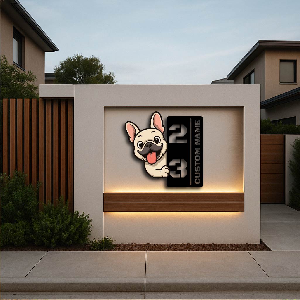 Personalized French Bulldog House Number Metal Sign