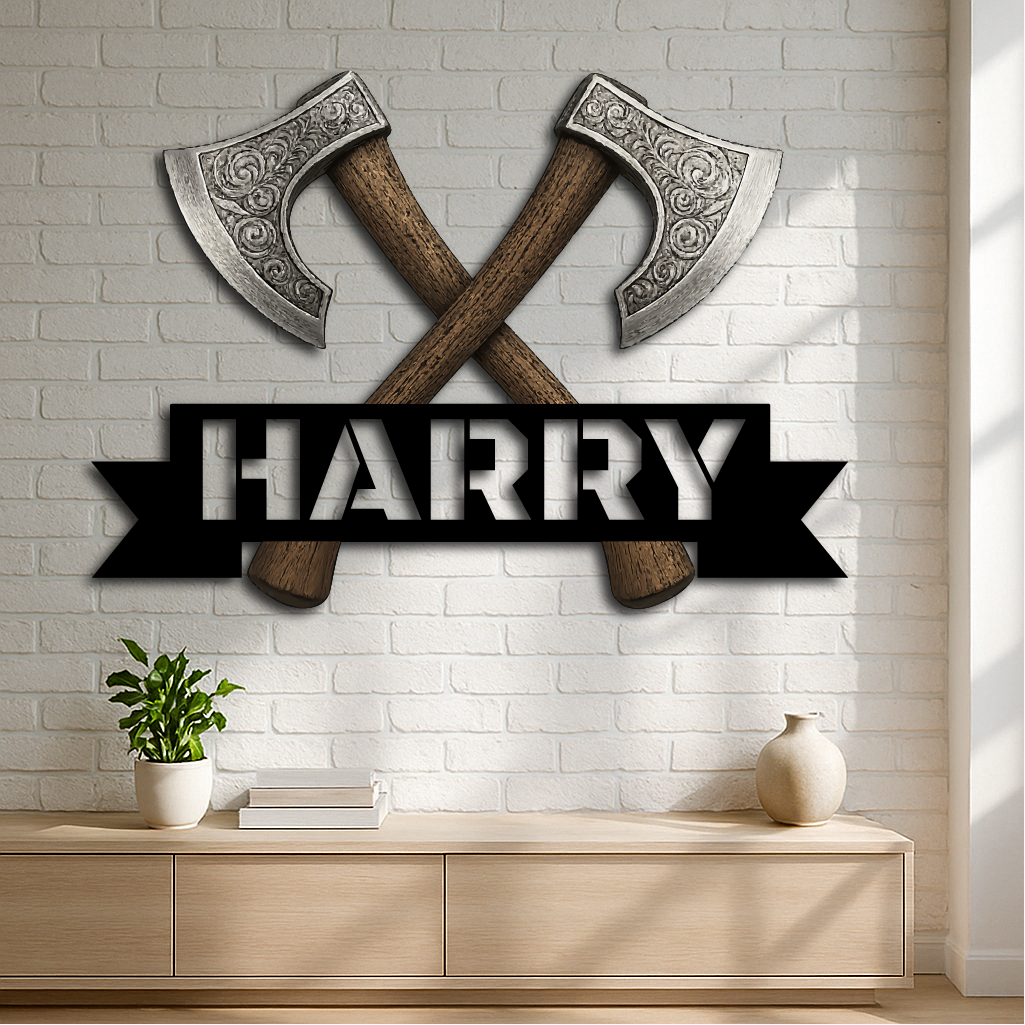 Personalized Viking Axe Metal Sign – Custom Name