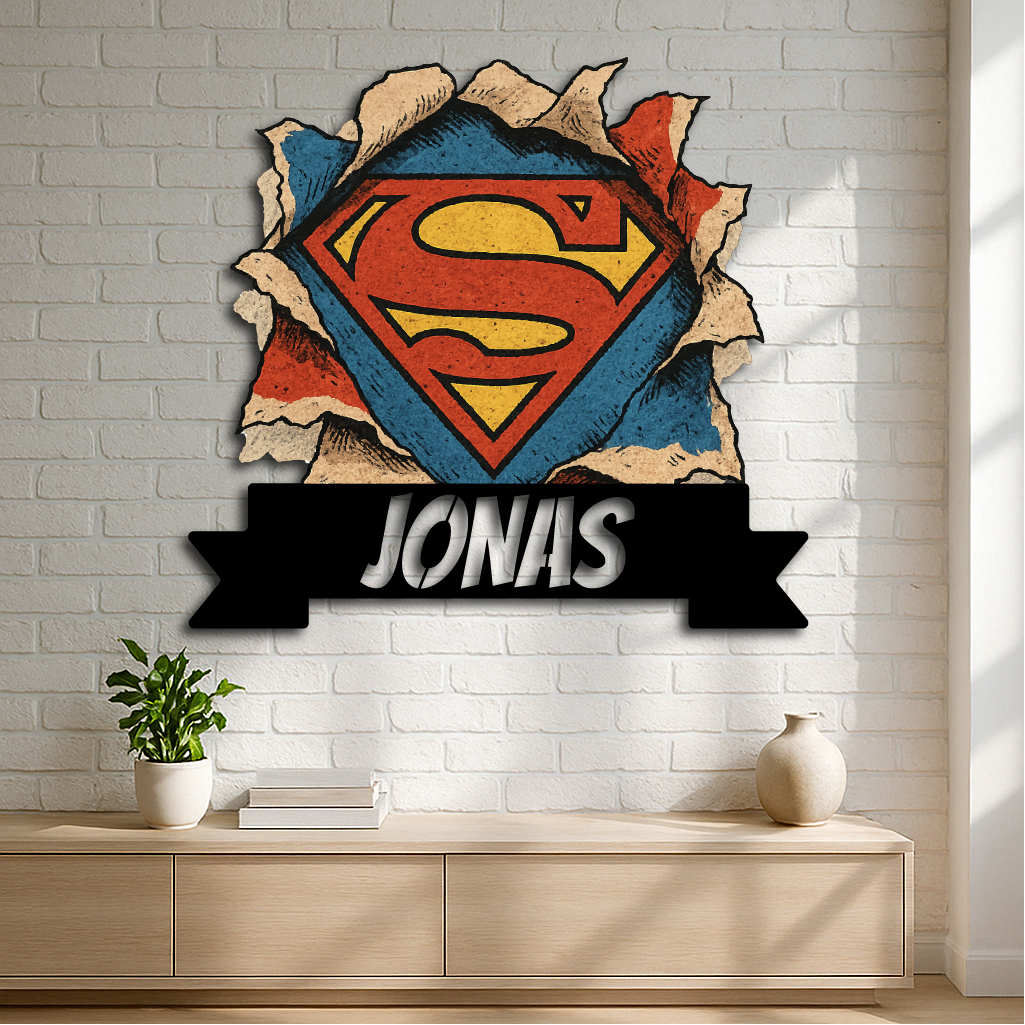 Superman Logo Metal Wall Art – Personalized Name Sign