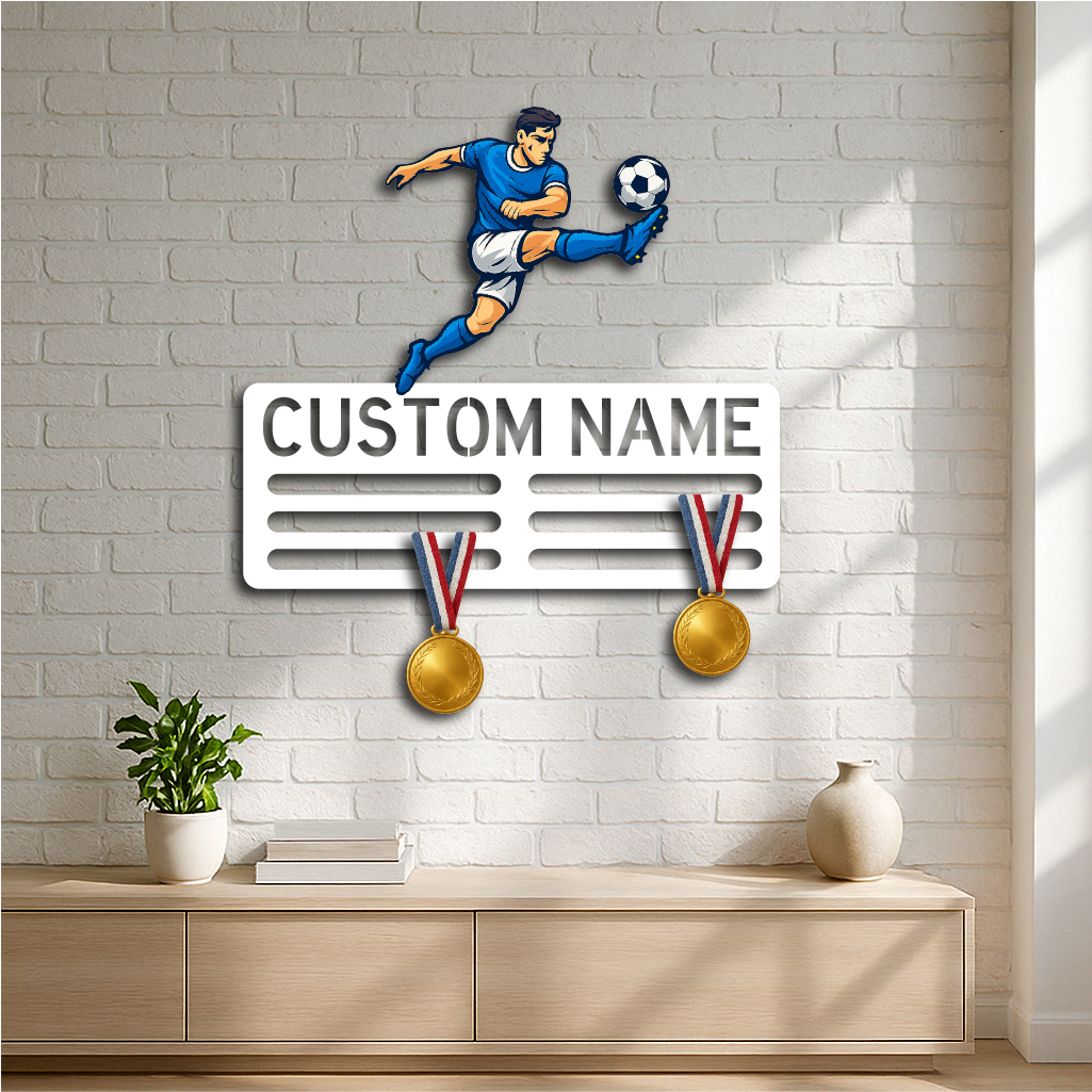 Personalized Soccer Medal Holder Metal Wall Rack