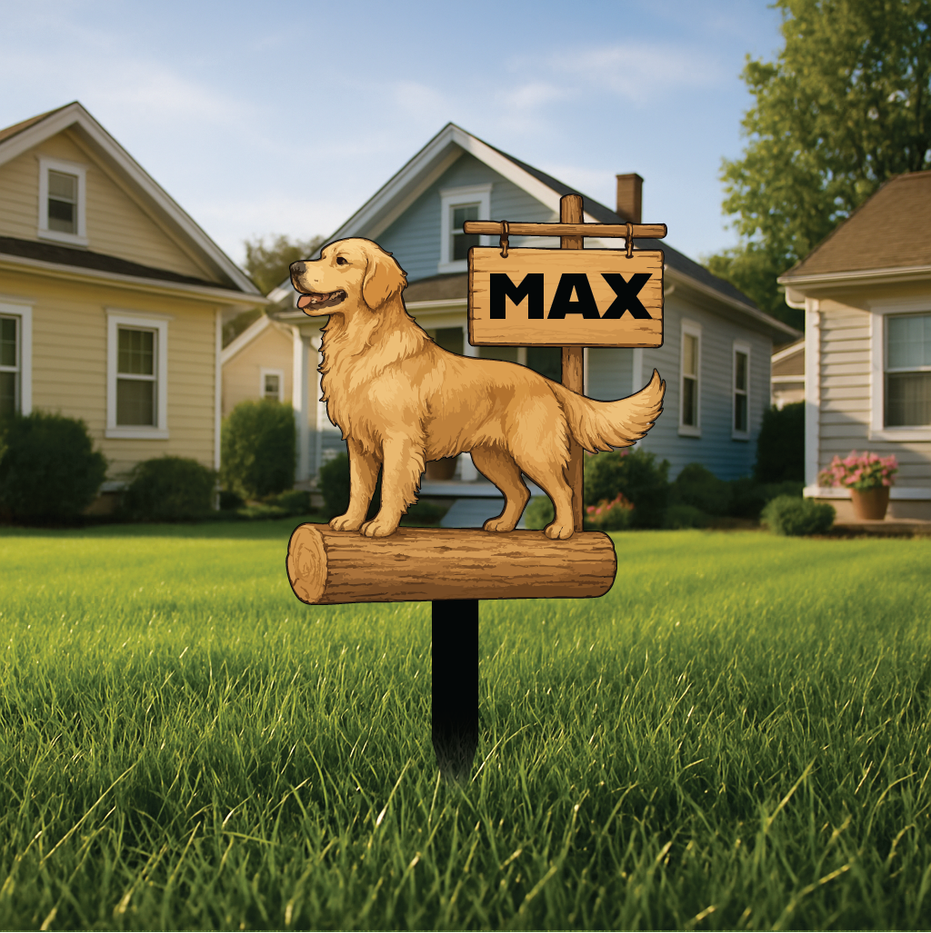 Personalized Dog Yard Sign – Custom Golden Retriever Garden Décor