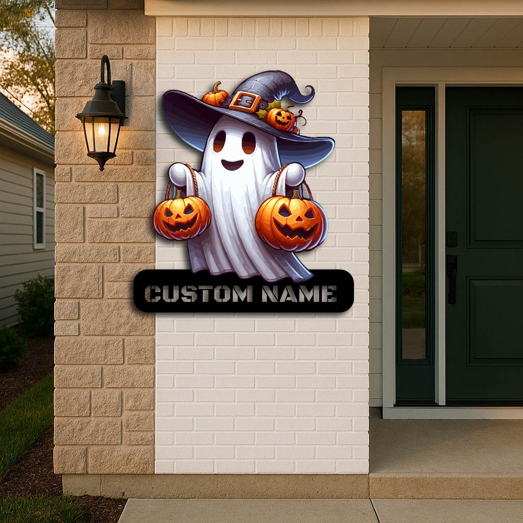 Personalized Halloween Ghost Metal Wall Sign – Custom Fall Door Décor