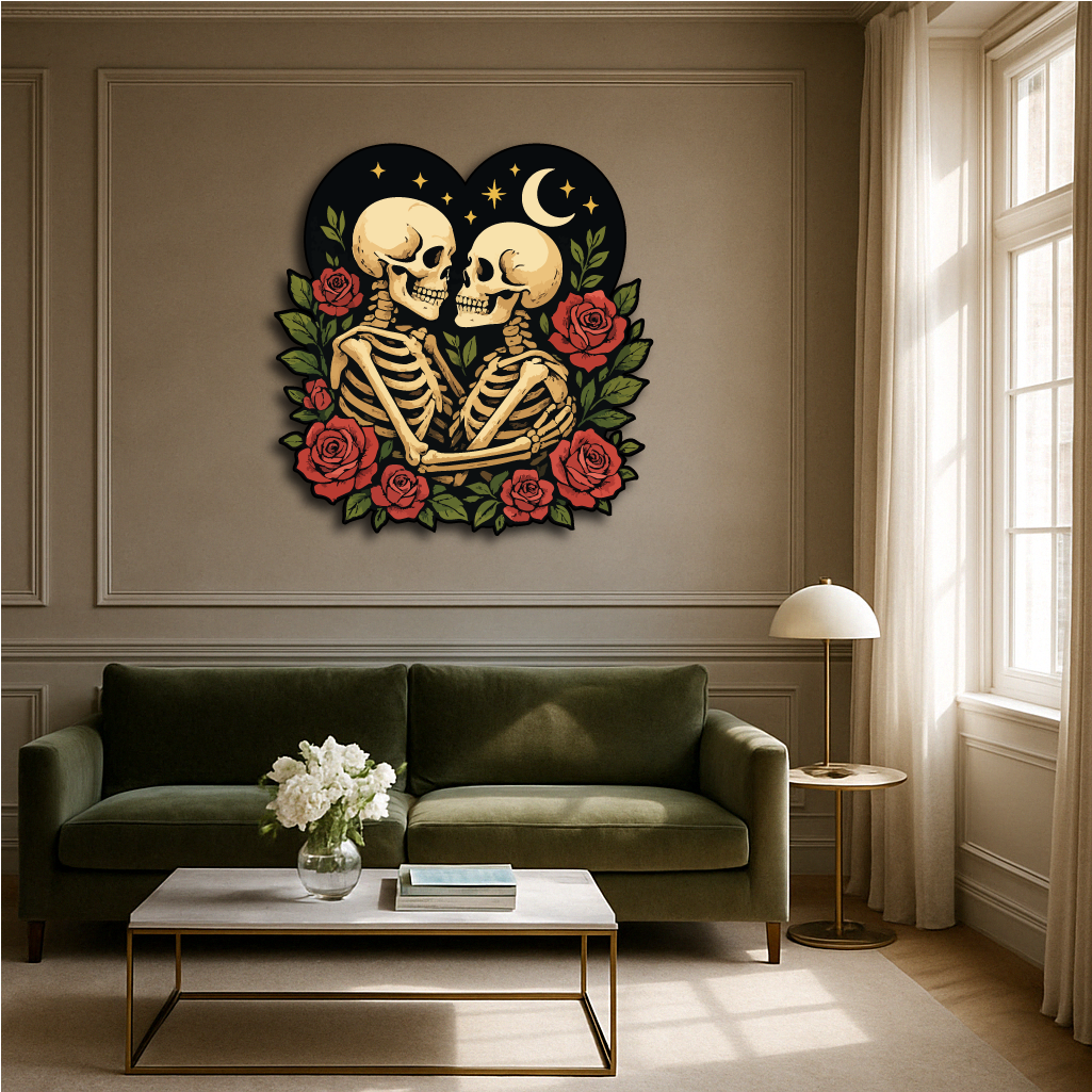 Eternal Love Skeleton Couple Metal Wall Art – Gothic Romantic Home Décor