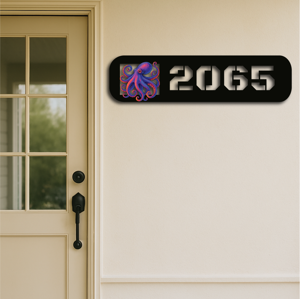 Custom Octopus House Number Sign – Nautical Coastal Metal Address Plaque
