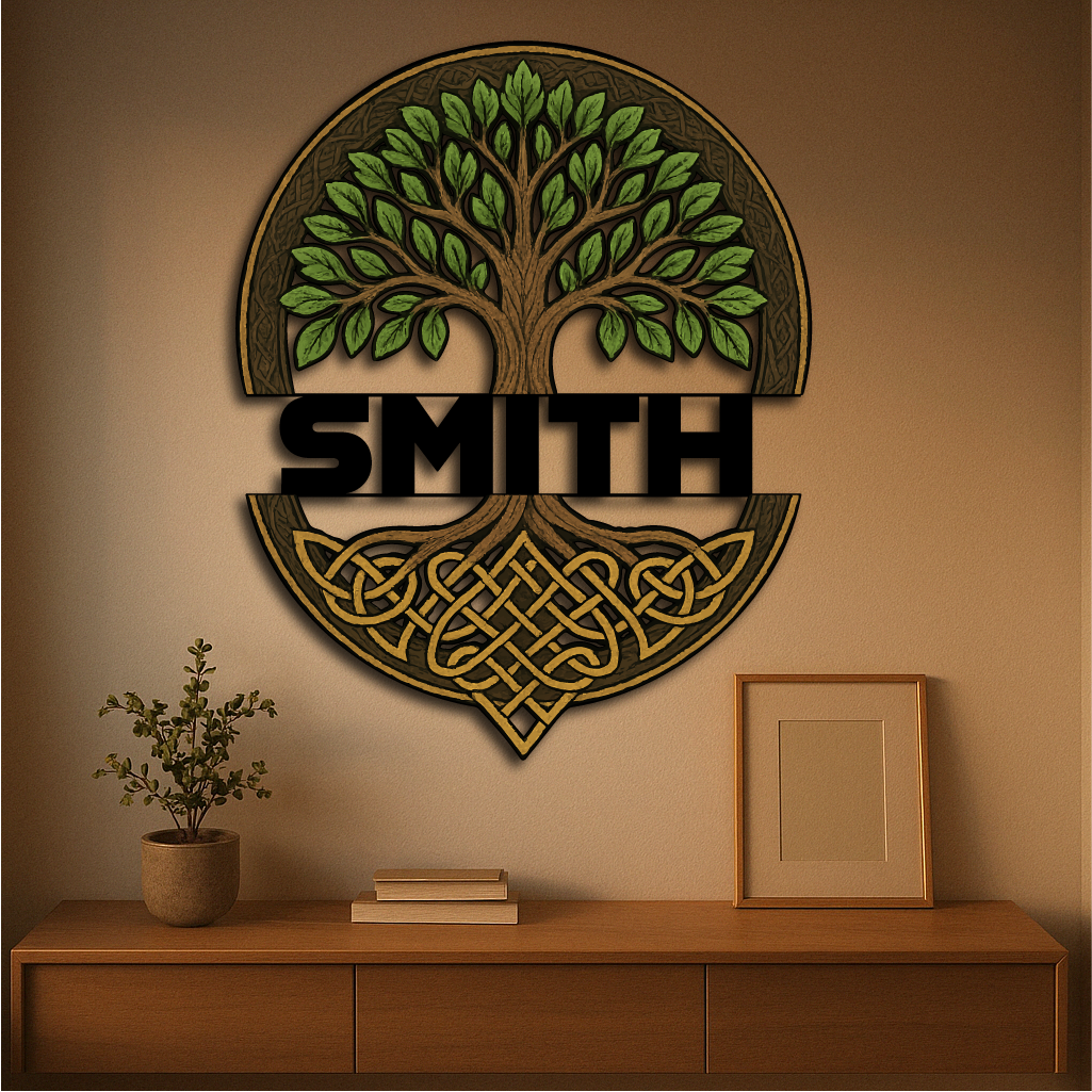 Personalized Celtic Tree of Life Metal Wall Sign – Family Name Knot Art