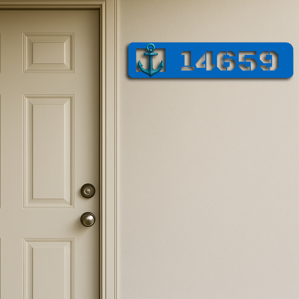 Custom Nautical House Number Sign – Anchor Metal Wall Plaque