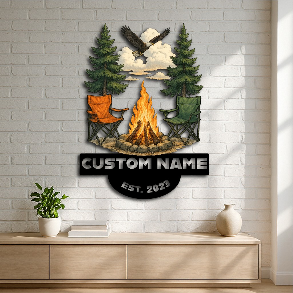 Custom Campfire Scene Metal Wall Art – Personalized Outdoor Décor