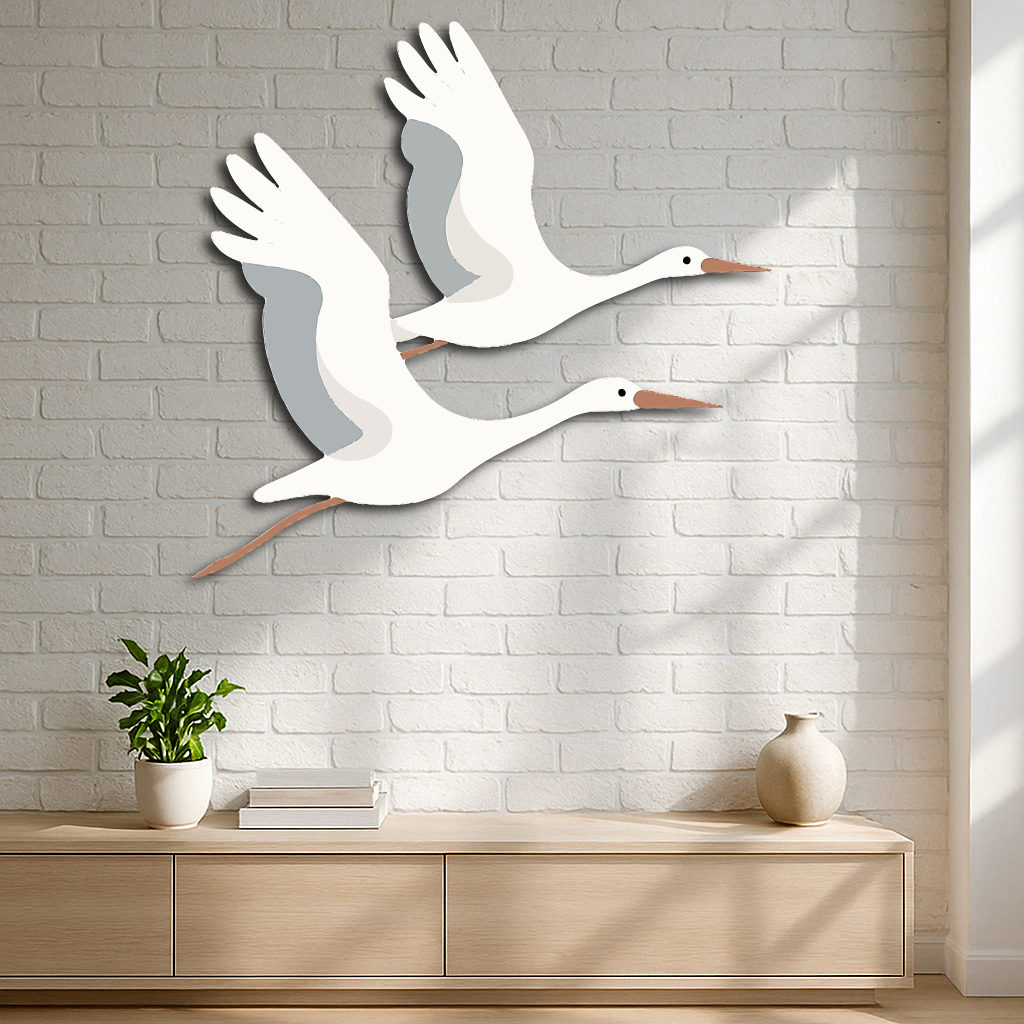 Flying White Cranes Metal Wall Art