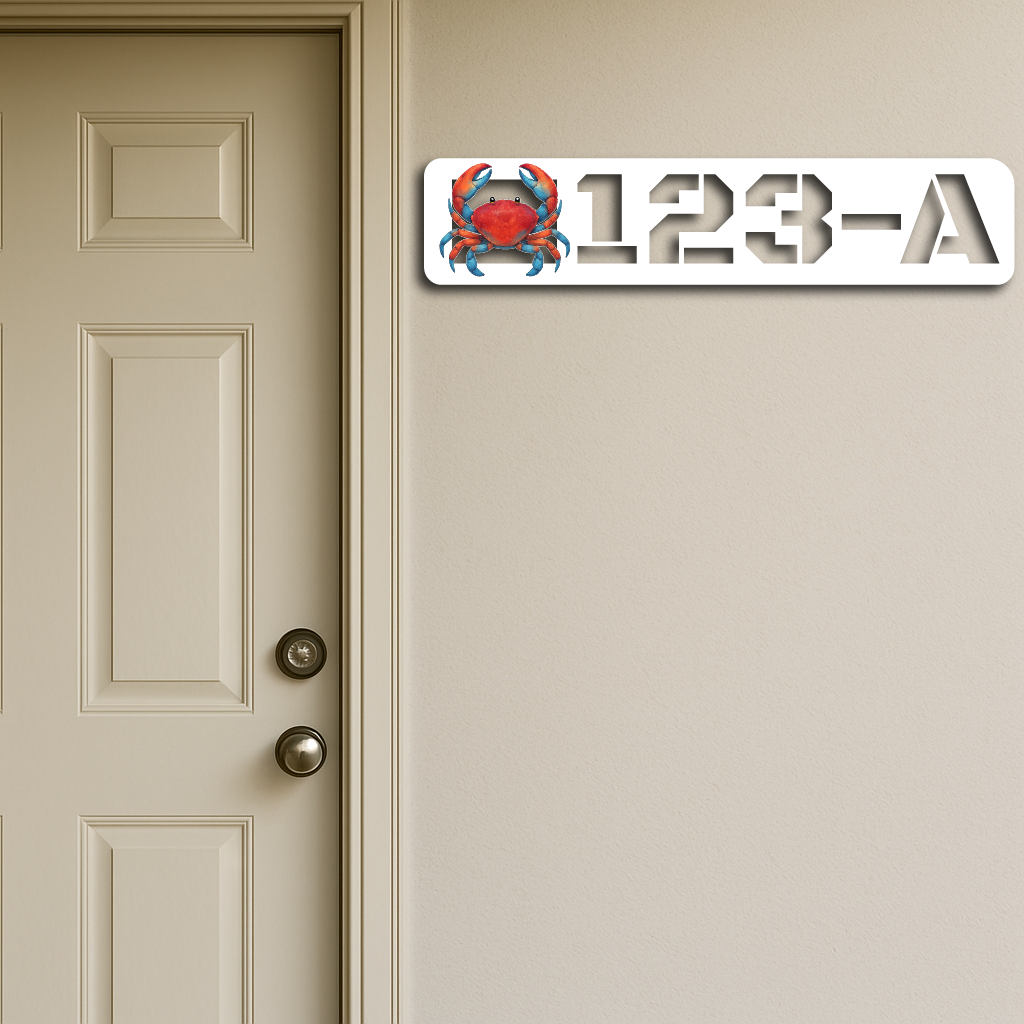 Custom Crab House Number Sign – Nautical Coastal Metal Address Plaque