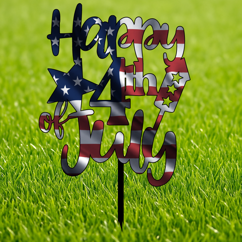 Happy 4th of July Metal Yard Sign – Patriotic Multicolor Garden Decor