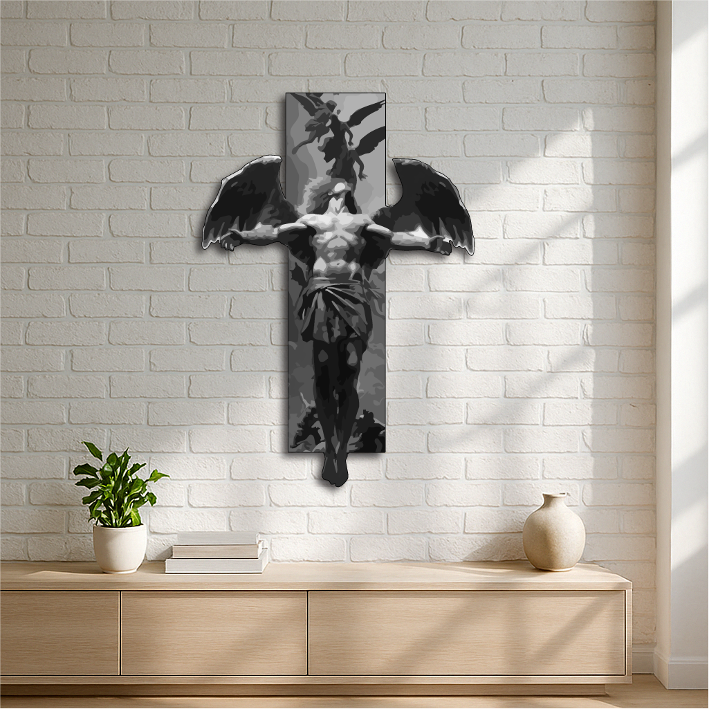 Fallen Angel Metal Wall Art – Dark Aesthetic Cross Design