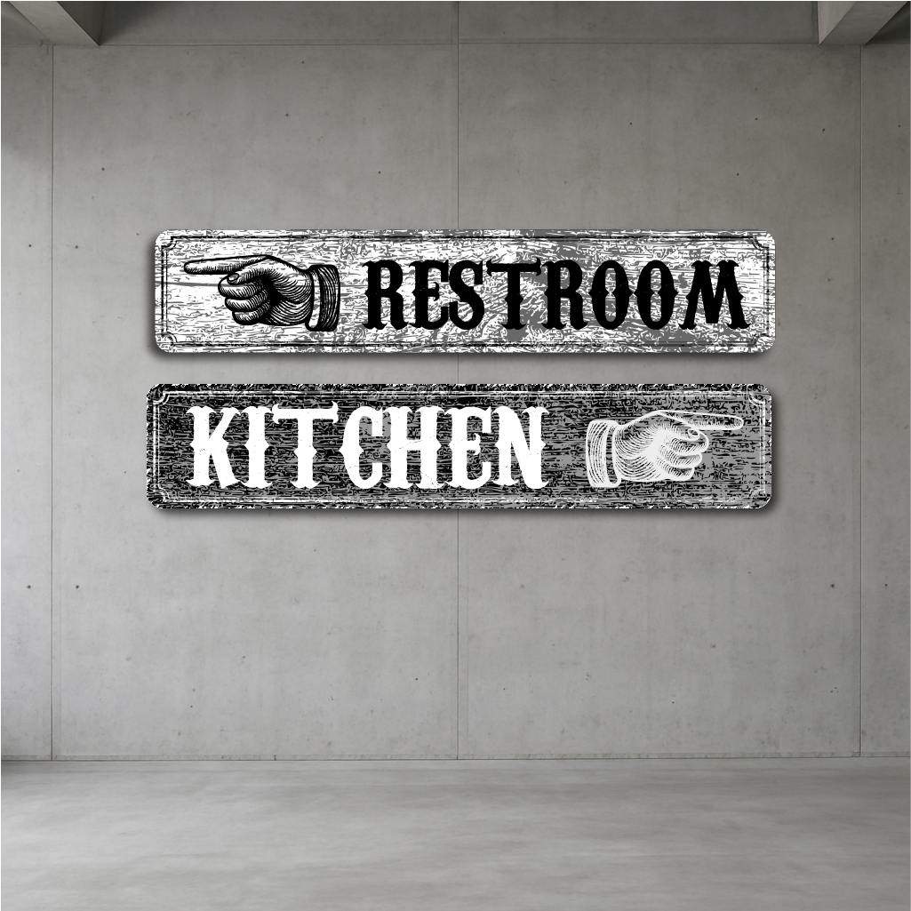 Vintage Pointing Hand Direction Sign – Restroom & Kitchen Metal Wall Signs