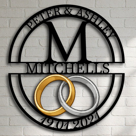 Personalized Wedding Rings Metal Sign – Custom Name & Date Wall Art