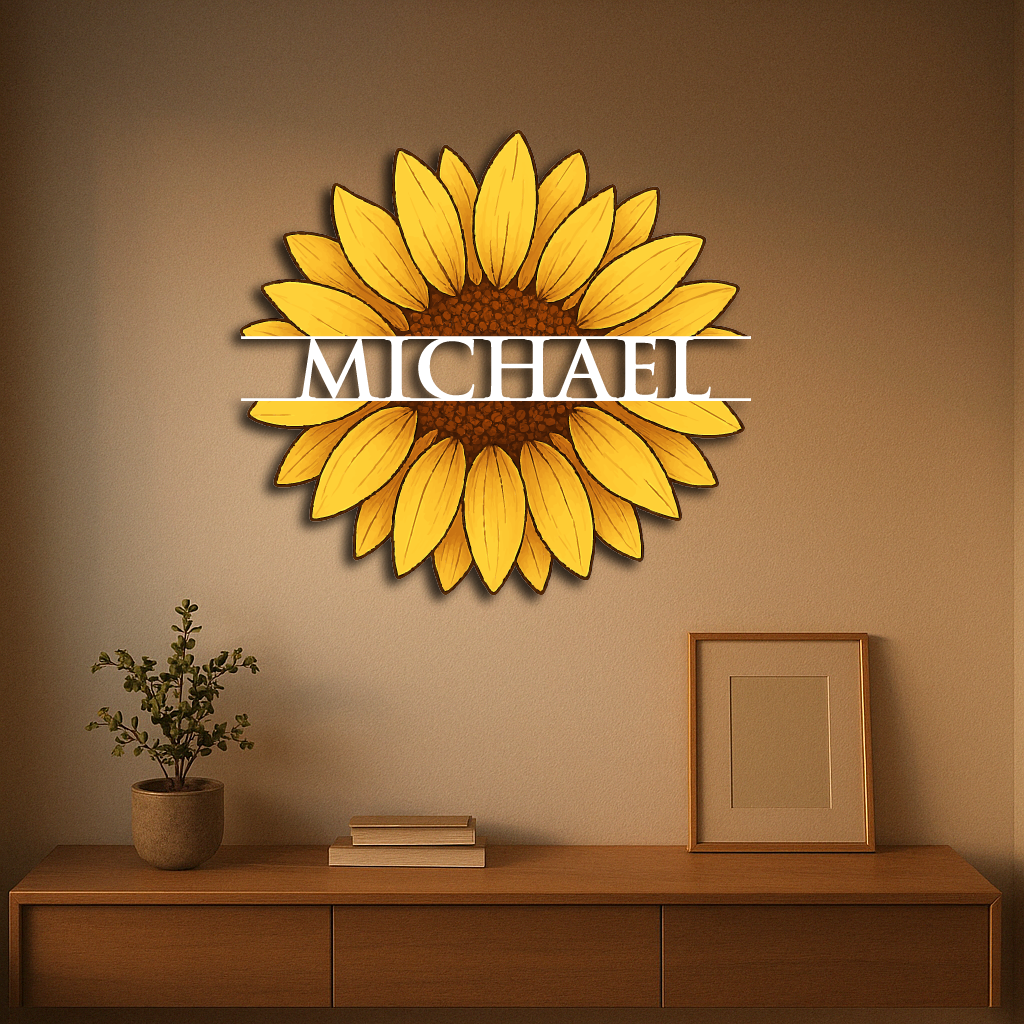 Personalized Sunflower Metal Wall Art – Custom Name Flower Décor