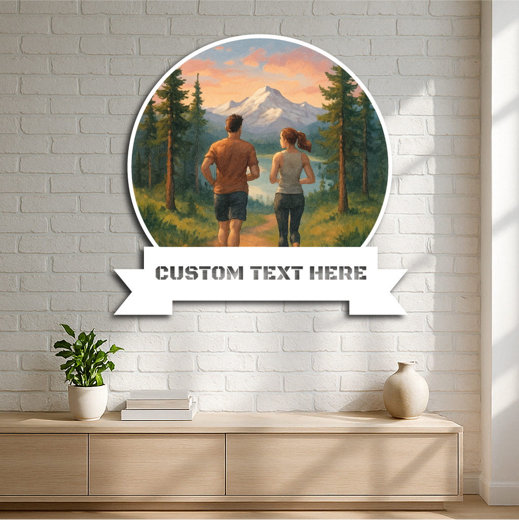 Personalized Mountain Trail Running Metal Wall Art – Custom Couple Outdoor Décor