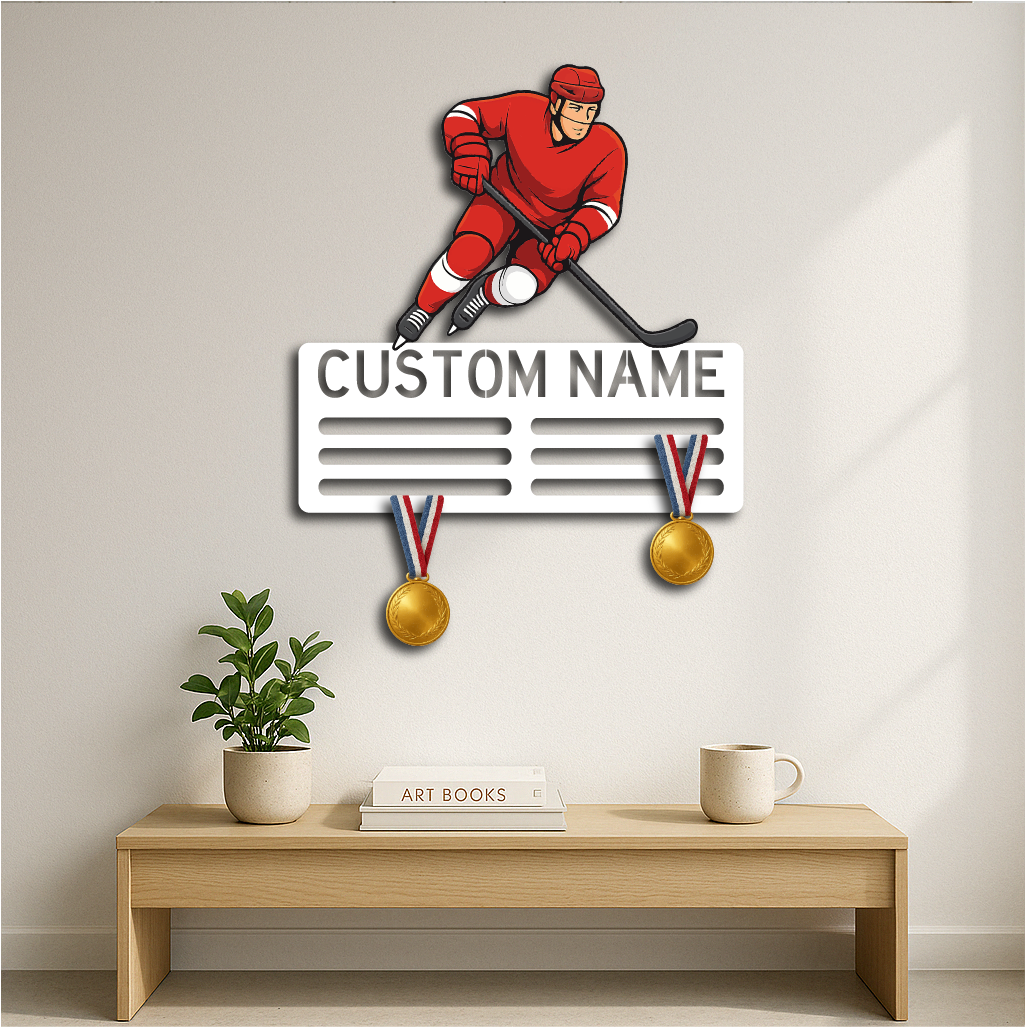 Personalized Ice Hockey Medal Holder Metal Wall Rack