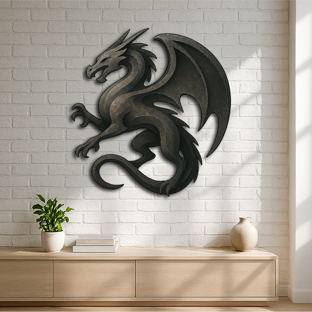 Gothic Black Dragon Metal Wall Art