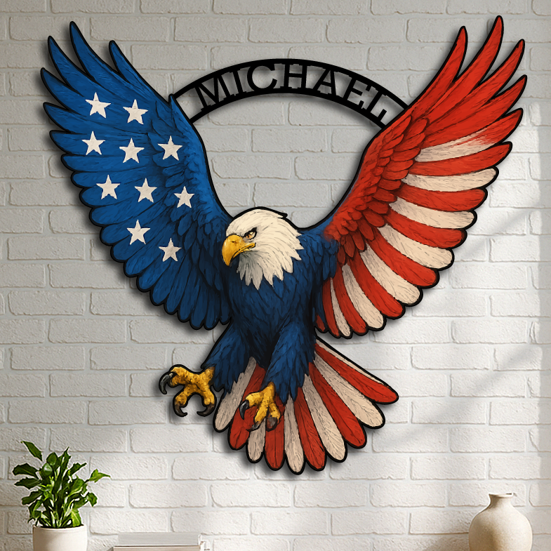 Custom Patriotic Bald Eagle Wall Art – Multicolor Metal Sign