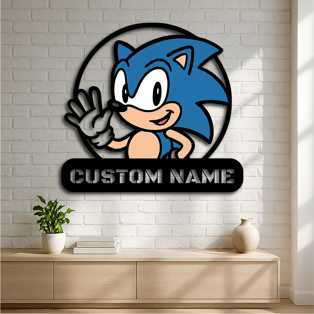 Personalized Sonic Metal Wall Sign – Custom Name Kids’ Room Décor