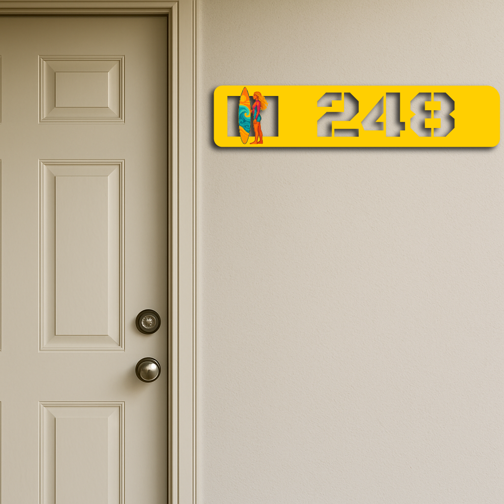 Custom Surfer Girl Metal House Number Sign – Coastal Beach Address Plaque