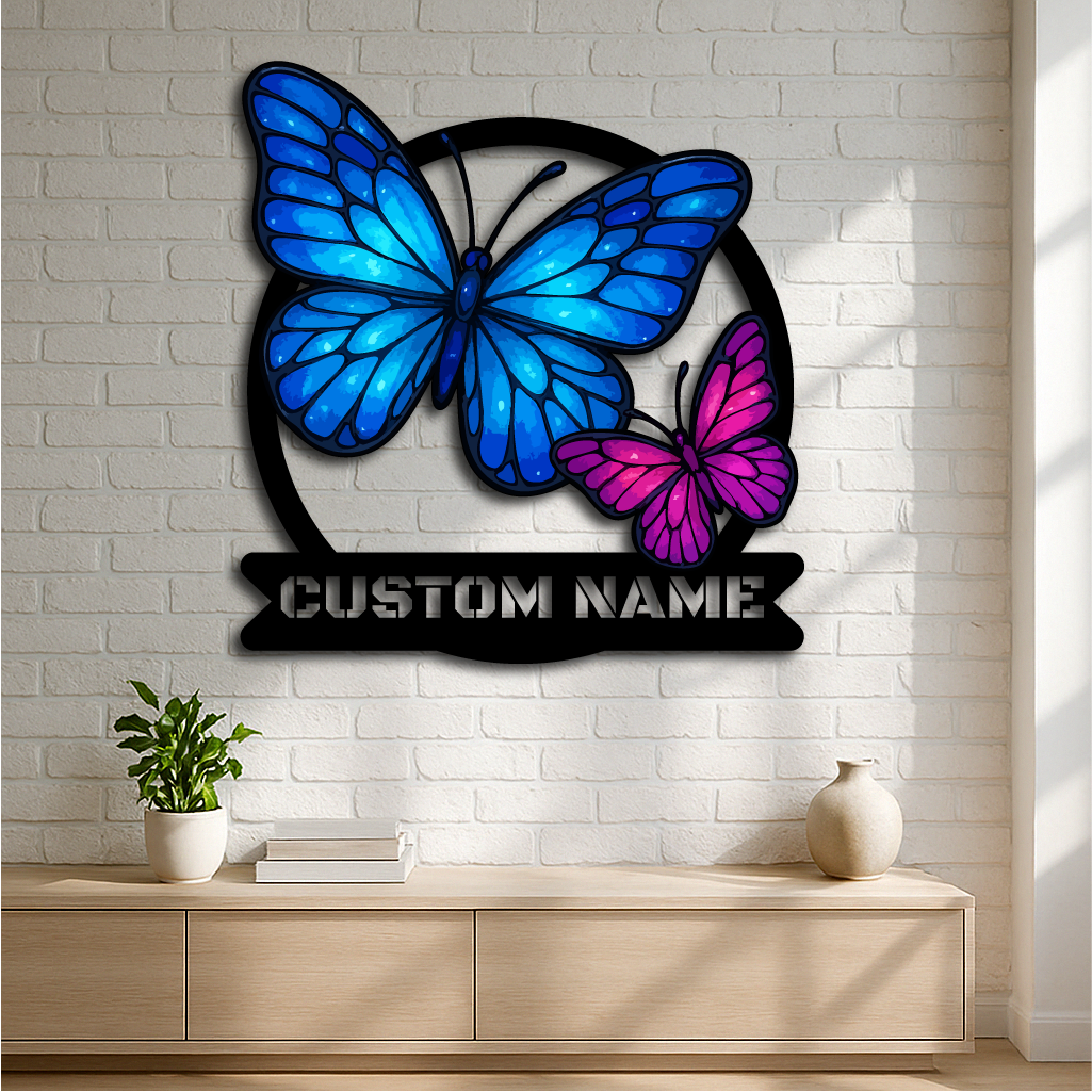 Personalized Butterfly Metal Wall Sign – Custom Name Nature Wall Art