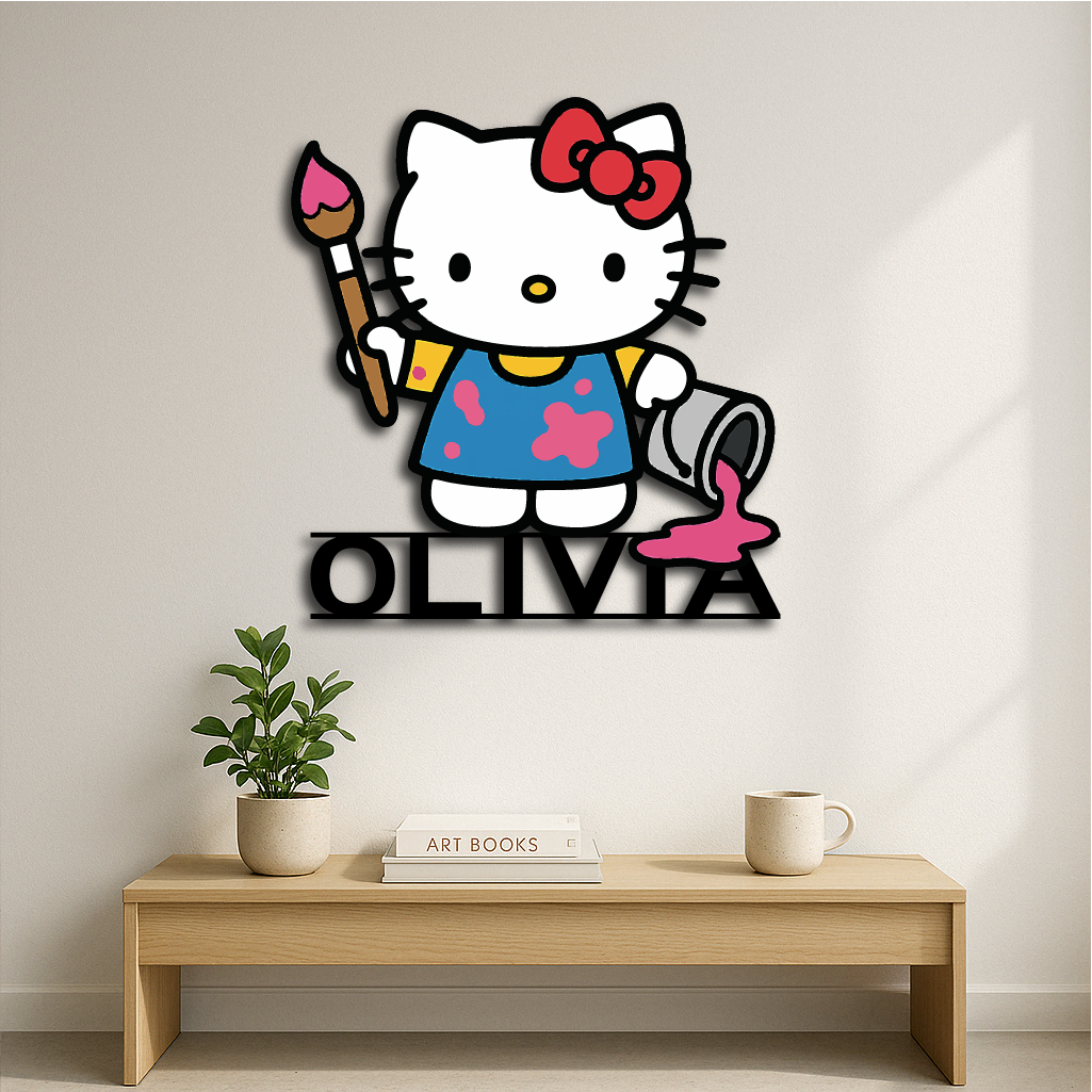 Hello Kity Custom Metal Wall Art – Personalized Kids Room Sign