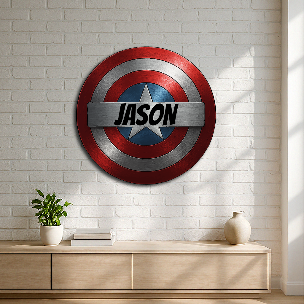 Captain America Shield Metal Wall Art – Personalized Name Design