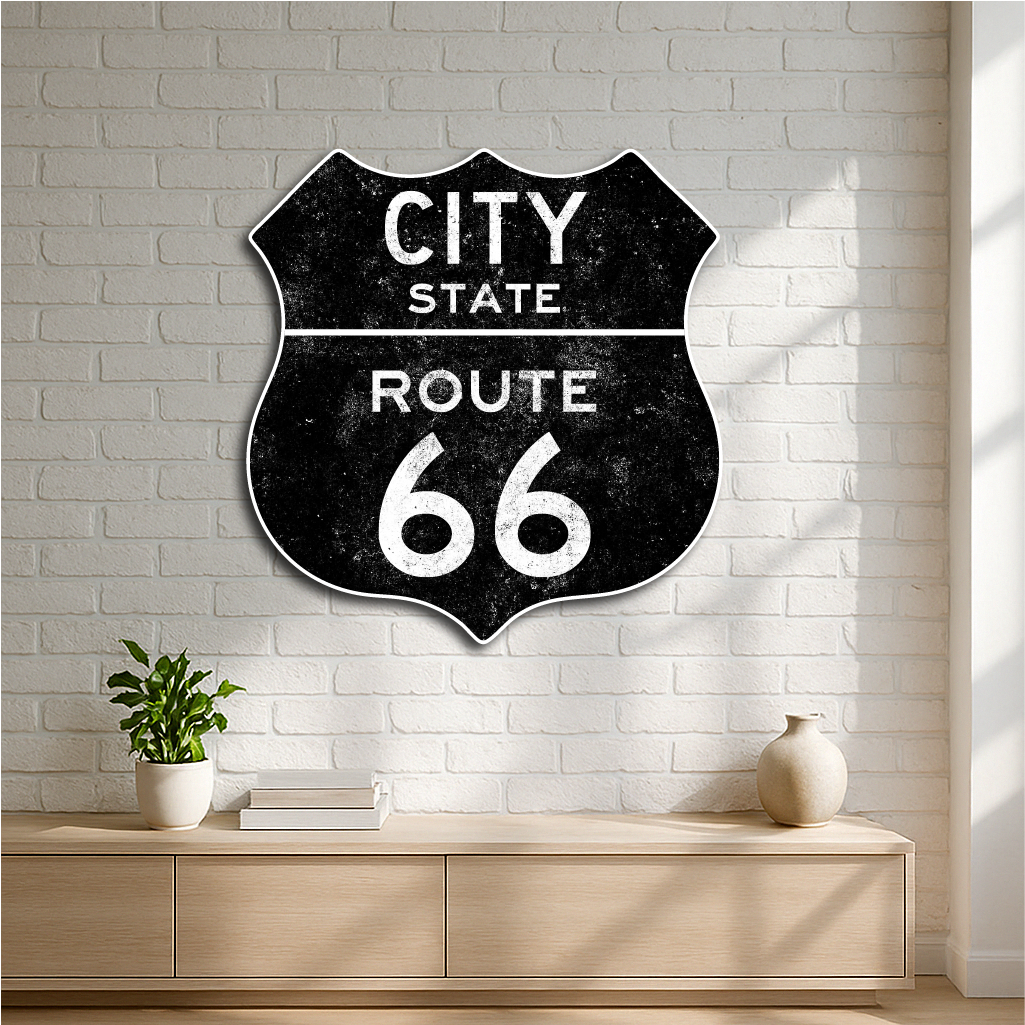 Personalized Route 66 Metal Sign – Custom City & State
