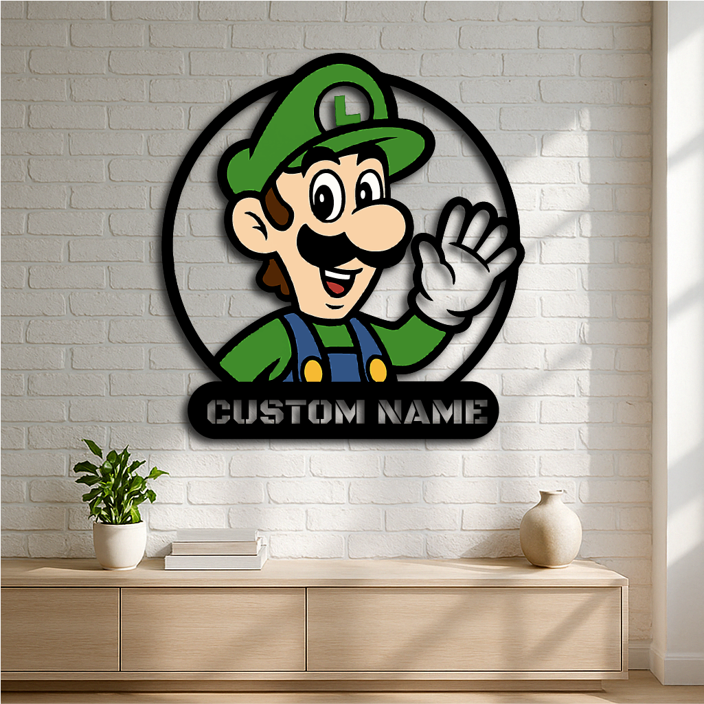 Custom Luigi-Inspired Metal Wall Sign – Personalized Cartoon Character Decor