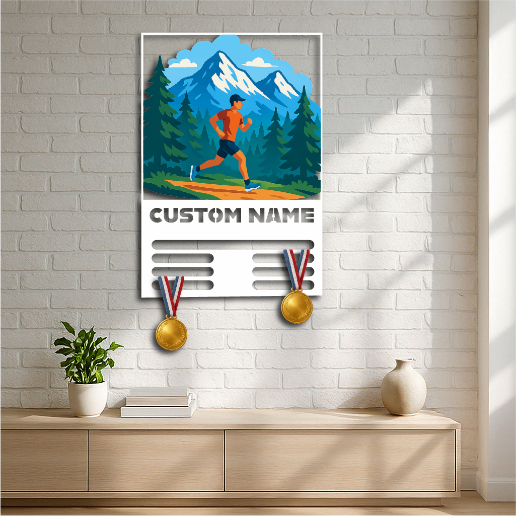 Personalized Trail Running Medal Holder Metal Wall Rack