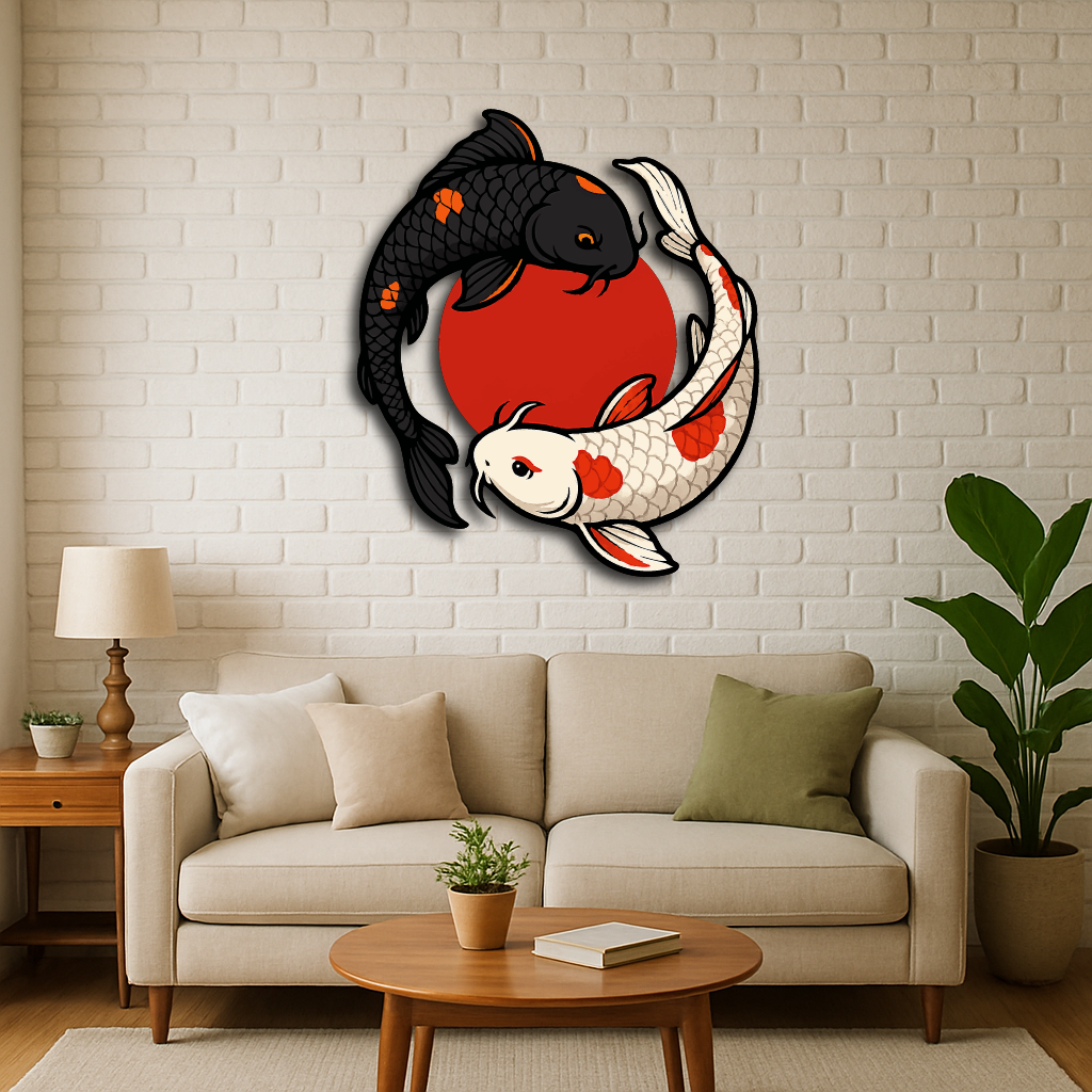 Yin-Yang Koi Fish Metal Wall Art