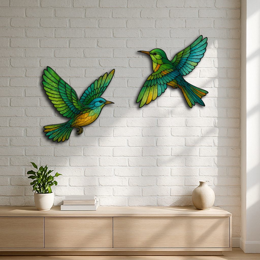 Colorful Birds Metal Wall Art – Multicolor Nature-Inspired Wall Décor (Set of 2)