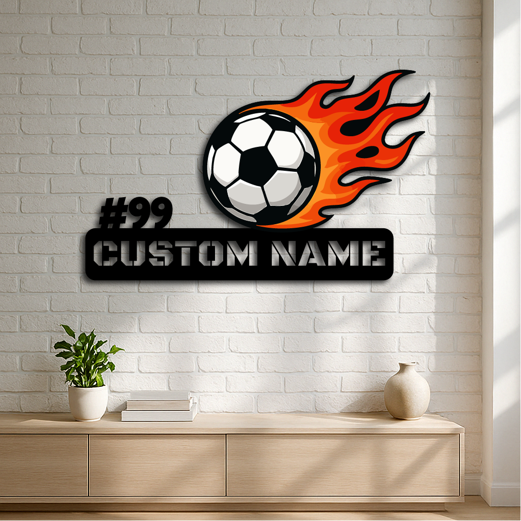 Personalized Soccer Metal Wall Sign – Custom Sports Name & Number Décor