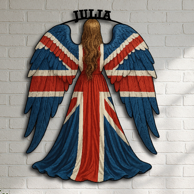 Union Jack Angel Wall Sign – Custom British Tribute Metal Art