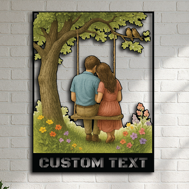 Romantic Couple Swing Metal Wall Sign – Custom Garden Love Art