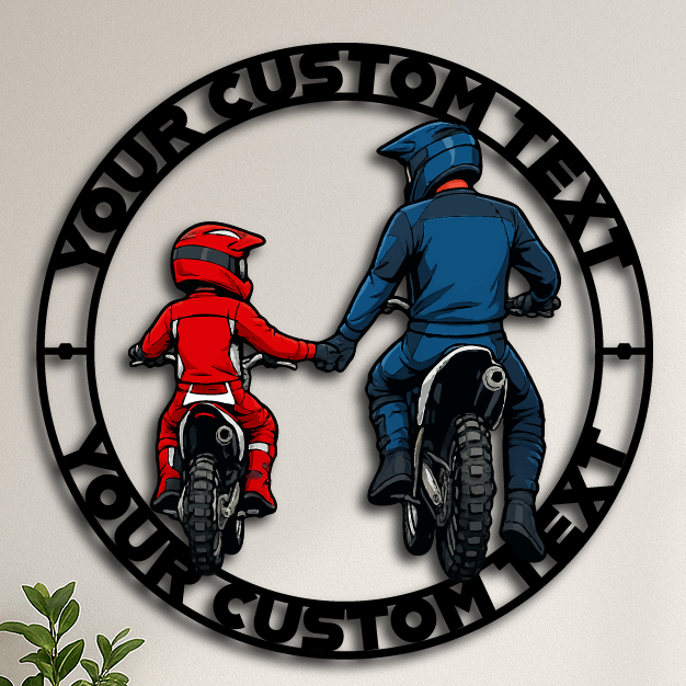 Personalized Motocross Father & Child Wall Art – Custom Name Metal Sign